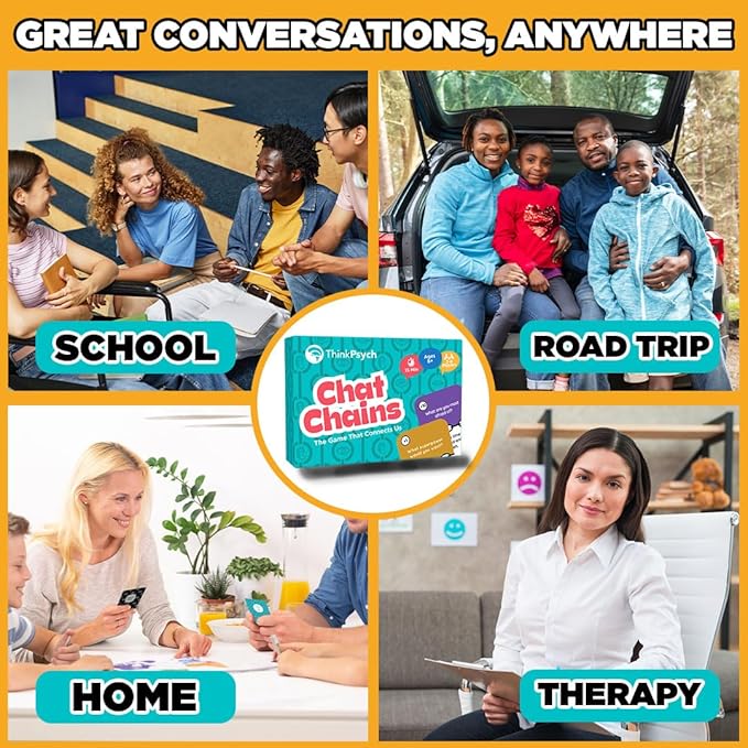 ThinkPsych Chat Chains - The Game that Connects Us | Social Skills Games | Therapy Games for Teens and Kids | Ages 8-99 | Therapy Conversation Cards | 15 Mins Playtime