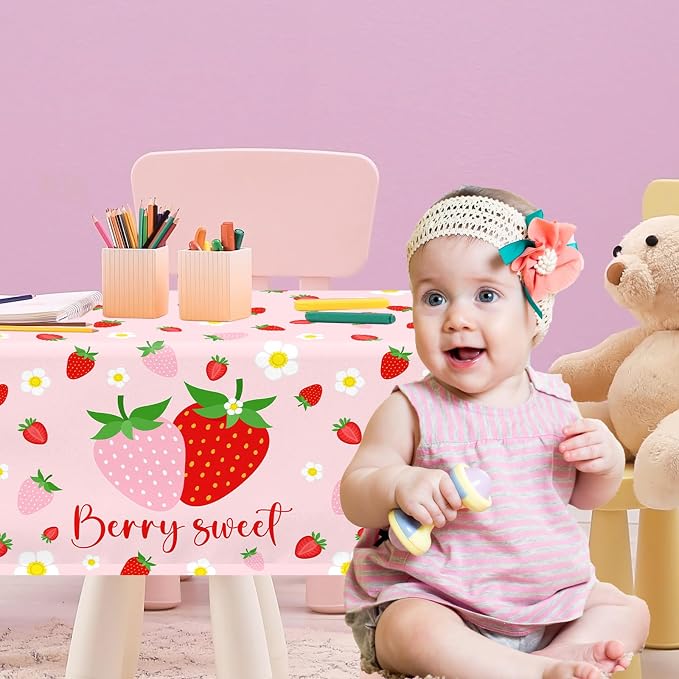 Strawberry Tablecloths Birthday Decorations, Plastic Berry Sweet Table Covers for Strawberry Party Decoration Berry Sweet Baby Shower Party Supplies