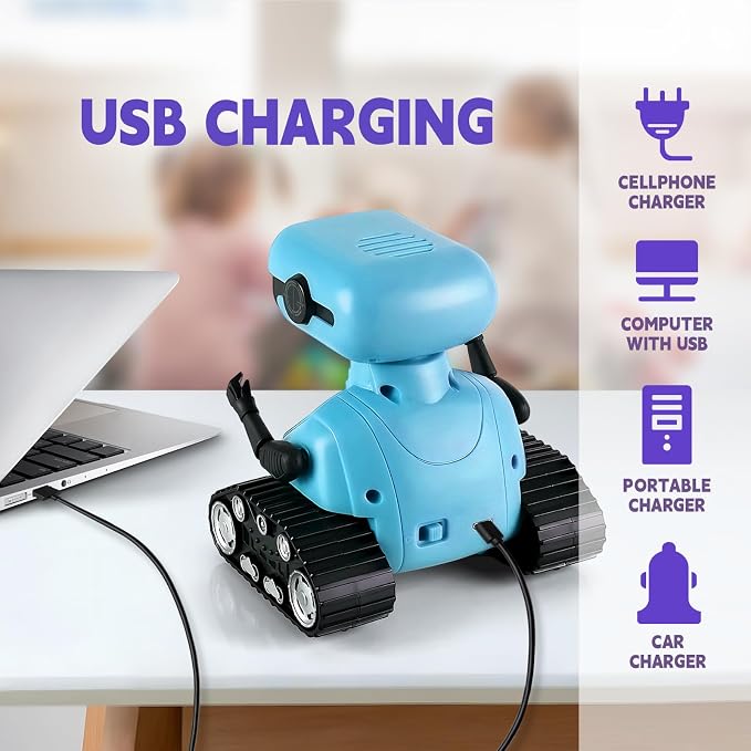 Playsheek Robot Toy - Rechargeable Emo RC Robot with Auto-Demo for Kids, Age 3+ - Blue