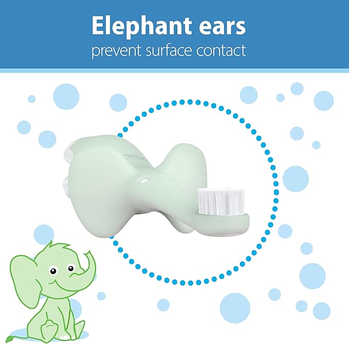 Dr. Brown’s Infant-to-Toddler Training Toothbrush Set, Mint Elephant with Fluoride-Free Strawberry Baby Toothpaste, 0-3 years