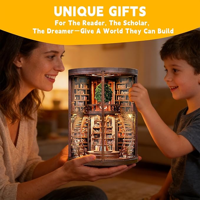 YSWOOD WORLD Miniature House Kit, Miniature Kit, Dollhouse Kit, Model Kits Craft Kits for Adults Teen, Mini House Kit for Birthday Father's Day, Wisdom Rings Book Repository