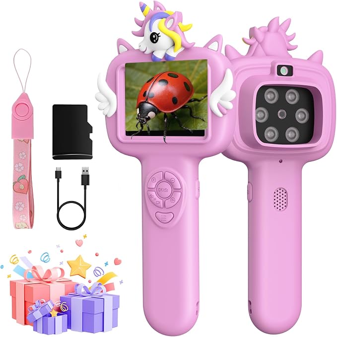 Outdoor Portable Kids Microscope: 100g Lightweight Pocket Design with One-Hand Grip for Travel – 3.5H Rechargeable Battery & 6 LEDs for Anytime Exploration – 1s Quick Auto Focus