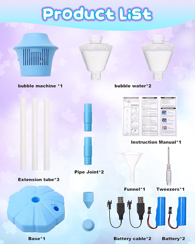 2Pcs Automatic Bubble Machine for Kids,Standing Torch Bubble Maker with Light/Music for Toddlers, Height Adjustable Up 21 to 47 Inches,Pecfect for Birthday and Outdoor Party, Gifts