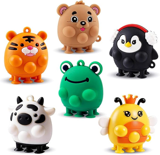 ChildFun 6 PCS Animal Suction Popper Sensory Toys, Toddler Travel Toys for Airplane Car Activities, Silicone Fidgets Toys for 12 Months+ Babies, Toys for 1 2 3 Year Old Girls Boys Birthday Gifts