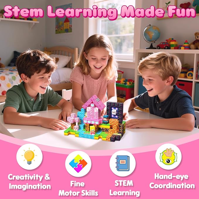 Magnetic Blocks, 48PCS Magnetic Building Blocks, Stacking Magnets for Kids, Sensory Toy for STEM Constructions Magnet Blocks for Boys Girls Age 3+, Christmas Birthday Gifts (Lava Sakura)