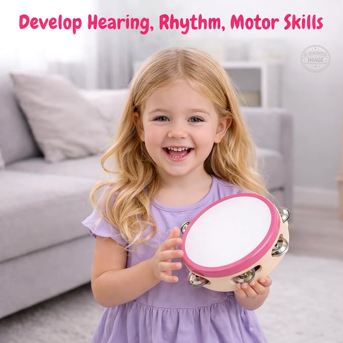 Stoie’s Pink Wooden Musical Instruments for Toddlers Ages 3+, Montessori Music Toy Set with Xylophone, Tambourine, Maracas & Triangle, Educational Preschool Toys for Girls & Boys