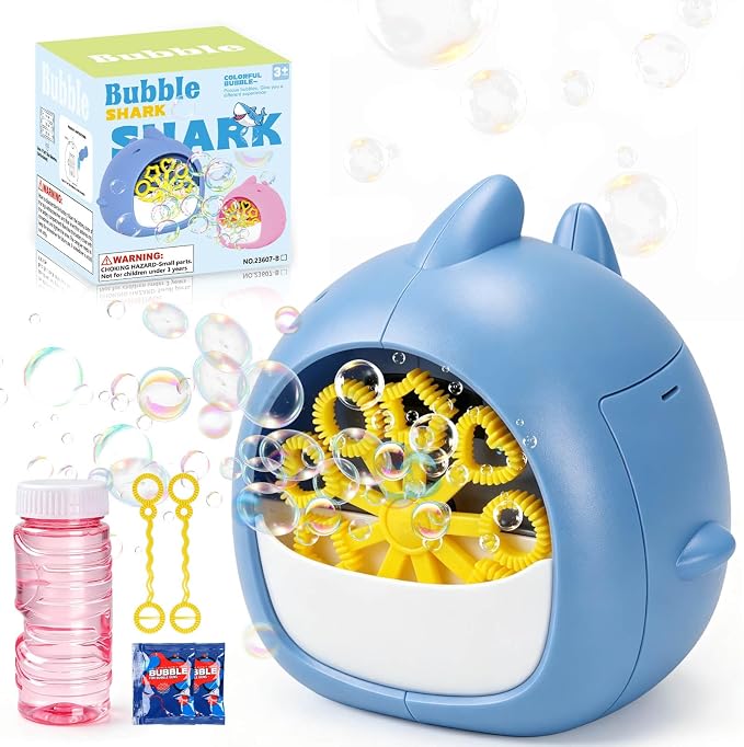 Aooess Shark Bubble Machine for Kids Age 4-8: Automatic Bubble Blower Machine Toy Cute Animal Bubble Maker Toy for Toddlers Boys Girls Age 3+, Summer Outdoor Party Birthday Gift, Blue