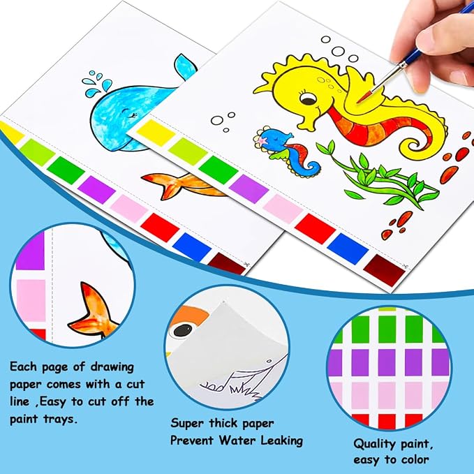 JZILU Watercolor Coloring Book for Kids, Paint with Water- Magic Paint Set Water Painting Book for Toddlers- Arts and Crafts Kit for Girls Boys Travel Activities -Stocking Stuffers for Kids
