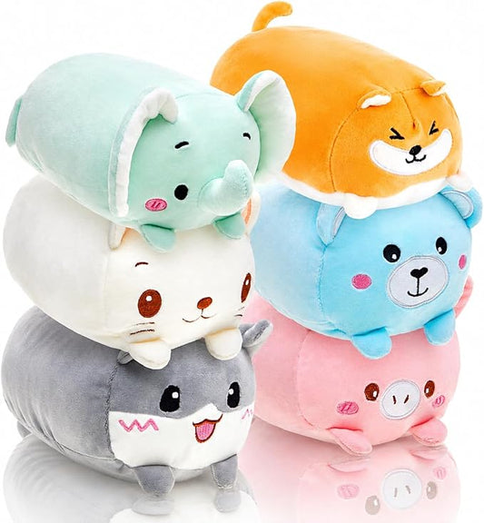 Leitee 6 Pcs Stuffed Animals Plushies Bulk 8 Inch Cute Plush Toys Plush Pillow for Boys Girls Birthday Gift Box Toys for Kids Back to School Classroom Prize Christmas Party Favors Bulk (Cute Animal 2)