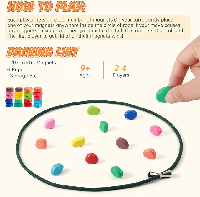 ESENHARBER Magnet Game with String, 20 Colorful Magnet Stones for Family and Party, Magnetic Chess Game