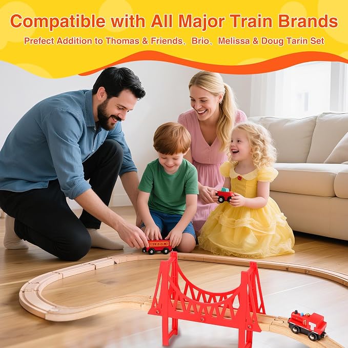Wooden Train Tracks 60 Piece Set, Track Expansion Accessories for Toddlers 3-5 - 100% Compatible with All Major Brands Including Thomas & Brio Wooden Railway System
