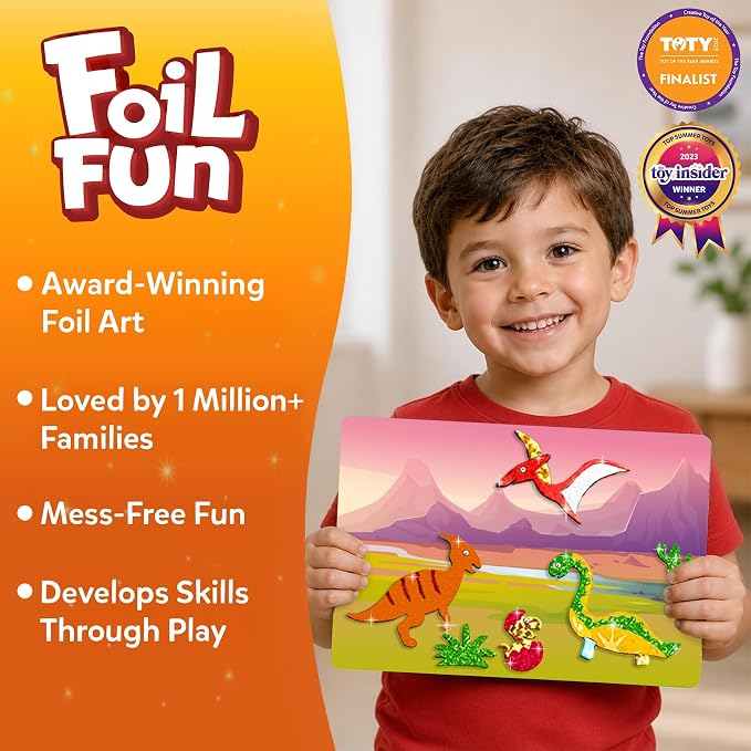 Skillmatics Foil Fun - Dinosaurs, No Mess Art for Kids, Craft Kits & Supplies, DIY Creative Activity, Travel Toys, Gifts for Boys & Girls Ages 4, 5, 6, 7, 8, 9