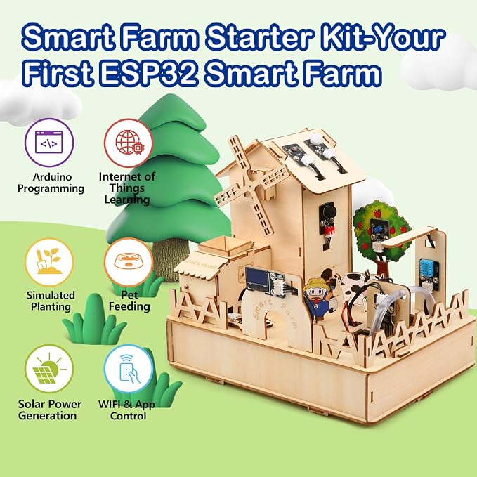 ACEBOTT ESP32 IOT Smart Farm Kit Compatible with Arduino/Scratch, STEM Kit Coding Kit with APP Control, Stem Toys Wooden House Building kit, STEM Educational kit for Kids 12+