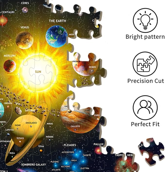 Puzzles for Kids Ages 6-8 and 8-10, 200 Piece Solar System Planets Learning Educational Jigsaw Puzzles, Educational Learning Toy for Boys and Girls