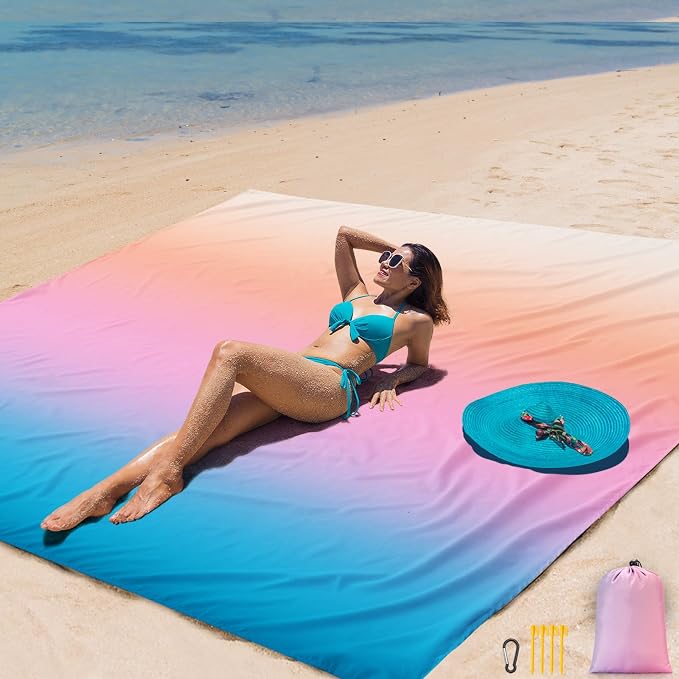 AISPARKY Beach Blanket Waterproof Sandproof Extra Large, Oversized Beach Mat, Quick Drying&Compact&Lightweight, Picnic Blankets Vacation Essentials for Outdoor Beach Camping (79" X 108" (6 Person))