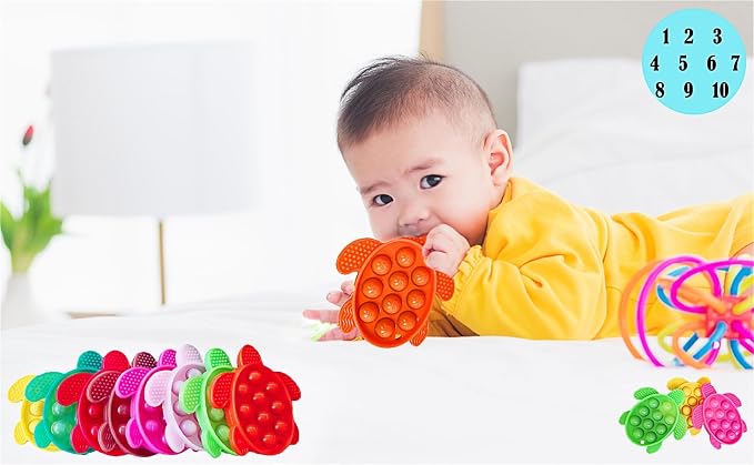 8 Packs Silicone Ocean Sea Turtle Teething Fidgets Pop for Kids,Infants Sensory Animal Shape Chew Toys