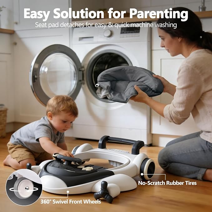 Kinder King 8-in-1 Baby Walker with Music & Lights, 3 Level Adjustable Height, Foldable Toddler Walker with Speed Adjustable Wheels, Easy to Clean, Baby Walkers for Boys & Girls 6-18 Months
