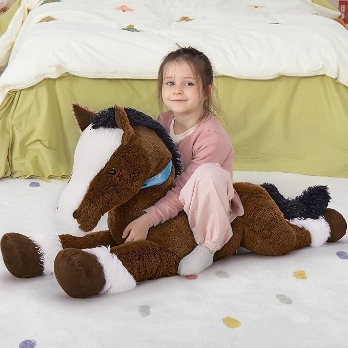 MaoGoLan Large Horse Stuffed Animal, Big Horse Plush Toy, Ridable Stuffy Pony for Girl Boy Kid, Coffee Stuffed Pony Plush Pillow for Mother's Day Birthday Gifts Baby Shower Party Decor, 47 inches