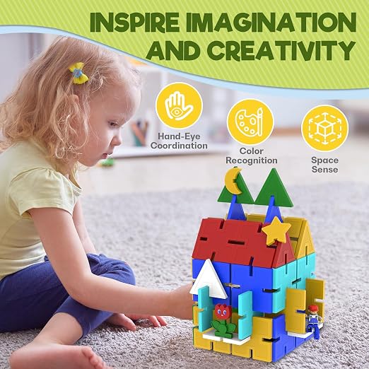 Magnetic Tiles, Interlocking Building Blocks, 3D Wonderland Construction STEM Learning Early Education Best Gift for Kids Boy Girl, Age 3-8