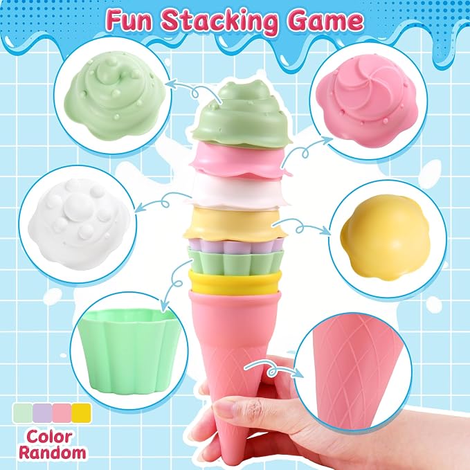 Bath Toys for Kids Ages 4-8 Ice Cream Foam Maker Bubble Pretend Play Cake Set Bath Toys for Toddlers 3-5 Bathtub Water Toy Birthday Gifts for 3 4 5 Year Old Girls Boys