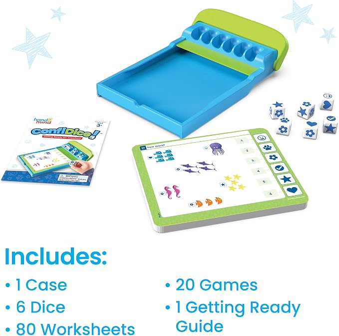 hand2mind ConfiDice Getting Ready for Kindergarten, Elementary Prep, Learning Games for Kindergarten, Toddler Learning, Math and Reading Games, Workbook for Kids (100 Activities)