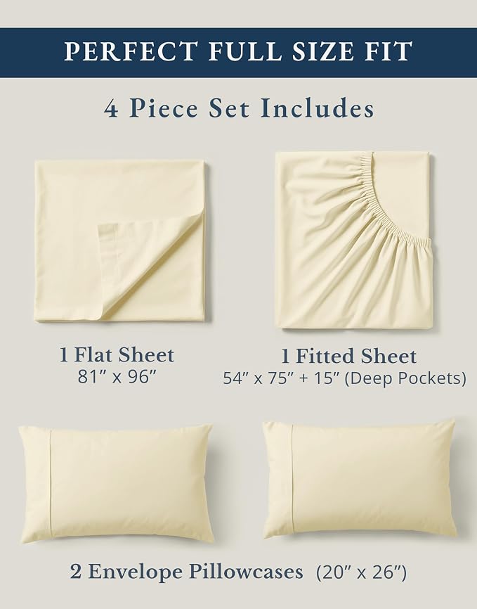 LANE LINEN Full Size Bed Sheet Set 100% Organic Cotton Soft 4pc - Natural | Full Sheets In Pure Long-Staple Organic Cotton - Breathable For Year-Round Sleep, Best-Value Organic Cotton, For Hot Sleepers