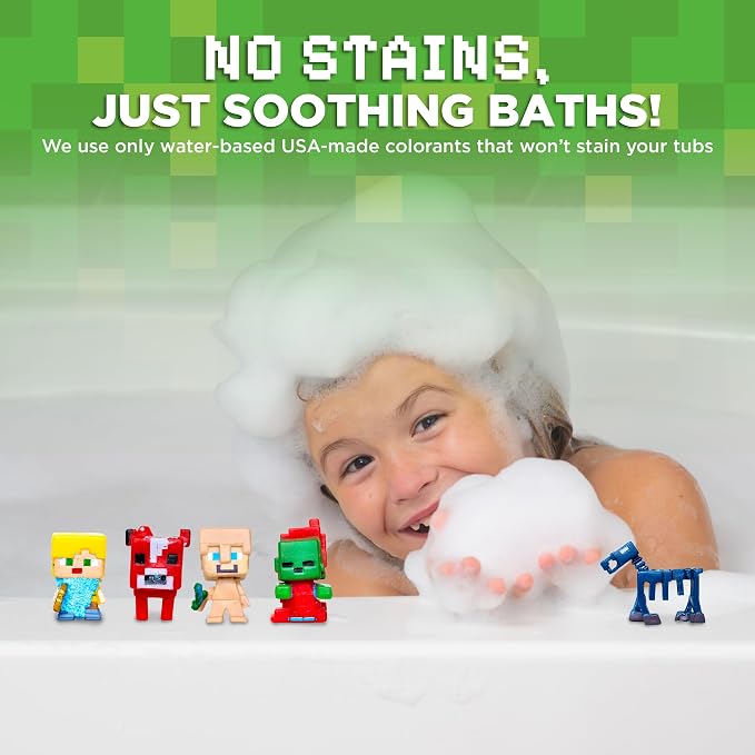 TNT Creeper Bath Bomb for Kids with Block Builder Surprise Toys Inside (1 Pack) – Large Fizzy Bubble Mine Bomb - Easter Basket Stuffers for Boys, Fruity Scent, Skin-Safe, Made in USA by Two Sisters