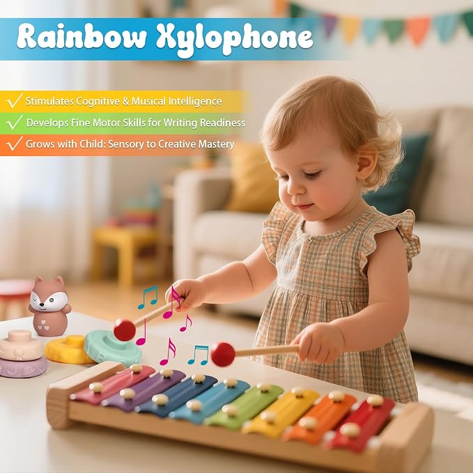 LearnToy Baby Toys 18-36 Months, Montessori 7-in-1 Activity Set | Stacking Blocks, Infant Teething Toy & Sensory Bin, Baby Boys & Girls Gifts