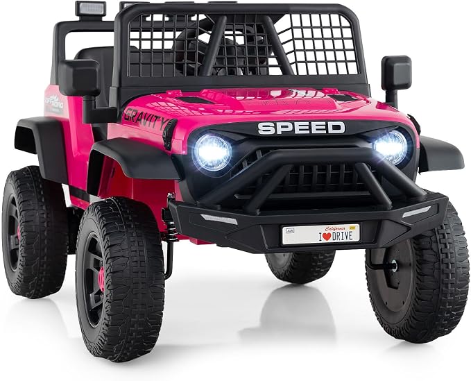 Costzon Ride on Truck, 24V Ride on Toys for Kids, Electric Vehicle with Parent Remote Control, Music, Horn, LED Headlights & Spring Suspension, Kids Car for Boys & Girls Aged 3+ (24V,Pink)