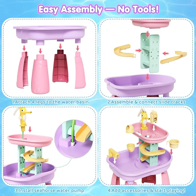 Toddler Water Table for Kids - Sand and Water Table with 28PCS Toy Accessories & Rain Shower Sprinkler, Outdoor Sensory Water Play Table, STEM Toy Summer Gift for Boys Girls Ages 3-8
