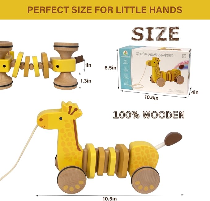 Baby Toys Car,Wooden Pull Along Toddler Toy, Developmental Toy for 1 Year Old Girl Boy Birthday Gift(Giraffe)