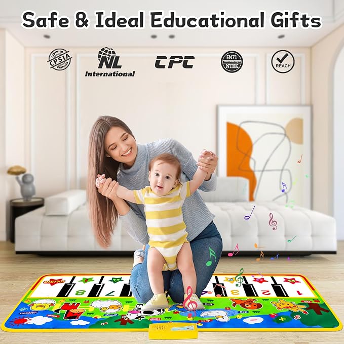 M SANMERSEN Piano Mat - 53" x 23" Musical Mat 8 Animals Sounds Dance Mat for Kids Touch Play Dancing Mat Toy Gifts for 1 2 3 4 5 6 Year Old Girls Boys Toddlers