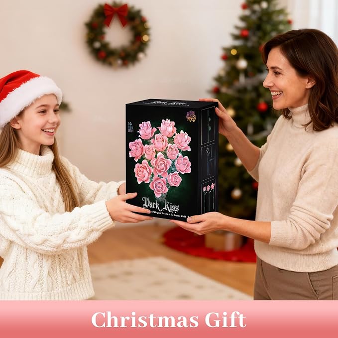 Pink Roses Flower Bouquet Building Set, Artificial Flowers Botanical Collection Compatible with Lego Flowers for Adults Christmas Anniversary Valentines Day Gifts