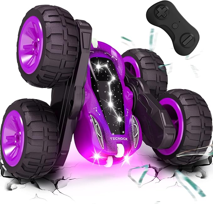 Tecnock Remote Control Car for Kids, 2.4GHz RC Cars with USB-C Easy Charging, 4WD Double Sided 360° Rotates and Flips RC Stunt Car, Toys Gift for Boys and Girls Ages 6-8, 8-12