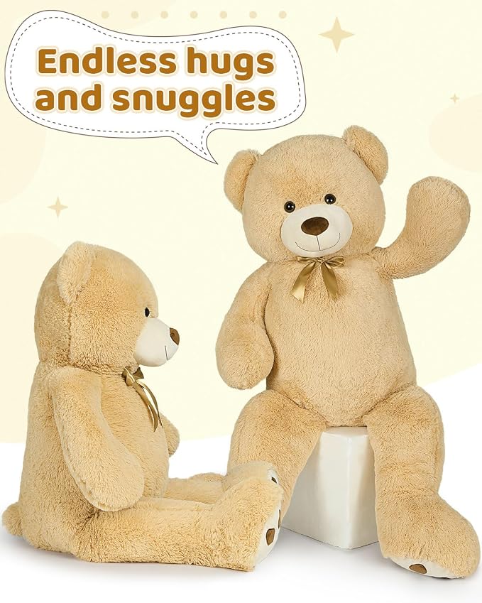 MaoGoLan Giant Teddy Bear Stuffed Animal, 39" Large Tan Teddy Bear Plush Toy with Cute Bow Tie & Footprints, Soft Sunggle Bear Plushies Gift for Kids Grilfriend Wife on Christmas Birthday Baby Shower