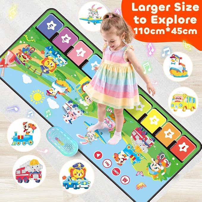 MOMUSE Piano Music Mat with 80 Sounds, Large Animal Car Touch Blanket Playmat Carpet Musical Toddlers Toys, Floor Keyboard Dance Sensory Educational Mat Boys Girls Gifts for 3 4 5 Years Old