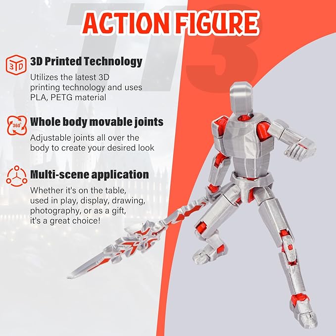 T13 Action Figure Set Assembled-3D Printed Multi-Jointed Movable Dummy 13，Titan 13 Action Figure, Birthday Gifts for Boys, Girls Desktop Decorations