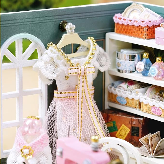 DIY Miniature Dollhouse Kits - Wooden Mini Model House with LED Lights, Tiny Furniture & Accessories – Craft Building Kits for Teens & Adults (Beatific Atelier) – Birthday Valentine's Gift