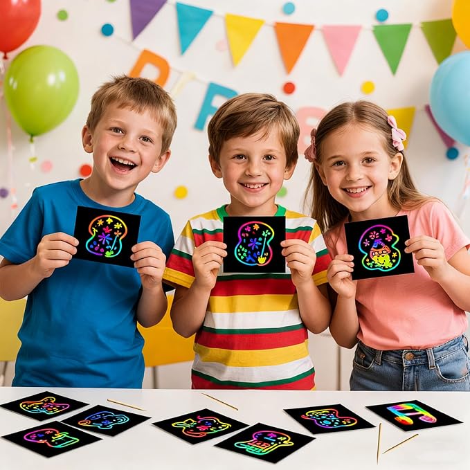 Cityrosy Scratch Art Paper Rainbow Sets for Kids 100 Pcs-Black Magic Scratch Off Craft Set Classroom Supplies Kits for Age 3-12 Kids Party Games Birthday Gifts Easter Basket Stuffers