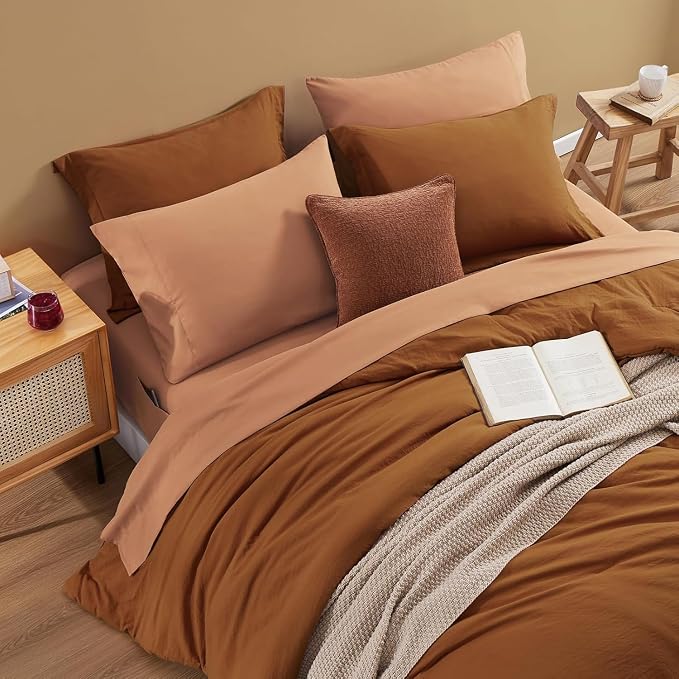 WRENSONGE Terracotta King Size Comforter Set- 7 Pieces Soft King Bed in a Bag with Fitted Sheet, Flat Sheet 2 Pillow Shams, and 2 Pillowcases- Warm King Bedding Set for All Season