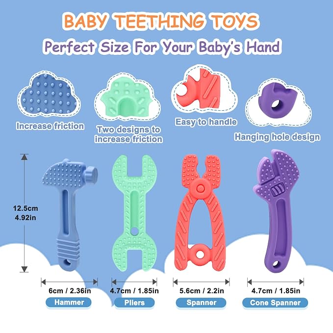Yoolane Baby Teething Toys, Silicone Teether for Babies 3 6 12 18 Months, Tools Set Baby Teether Sensory Chew Toys for Toodler Infant, Newborn Stuff Essential Gift, BPA Free (4 Pieces)