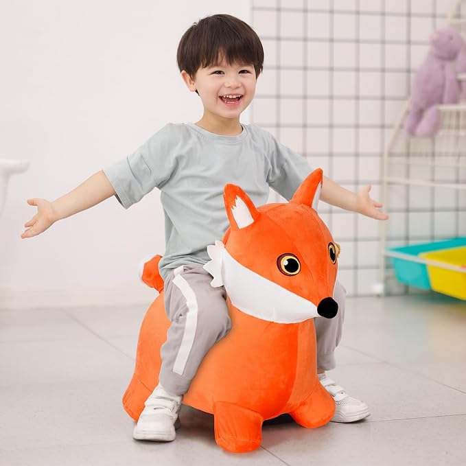 INPANY Bouncy Horse, Fox Hopper Toys, Toddlers Bouncing Animal Hopping, Plush Bounce Buddies, Inflatable Ride on Rubber Bouncer, Indoor Outdoor Birthday Gifts Toy for 2 3 4 Year Old Girls Boys