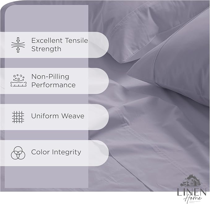 Linen Home 2-Pack Queen Sheet Set, 100% Cotton Percale Bedding, 8-Piece Value Bundle, Deep Pocket Cooling Bedsheets for Hot Sleepers Breathable & Crisp Hotel Quality, Long-Staple Cotton Prelude Purple