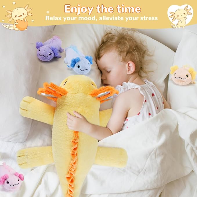gnomantic Axolotl Stuffed Animals with Babies Inside, Mommy Toy for Kids | 5-Piece set: 1 mommy axolotl + 4 baby axolotls inside. Unzip belly to reveal surprise babies. Ultra-soft, ages 3-8.