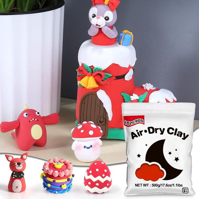ifergoo Red Air Dry Clay - Moldable Cosplay, DIY Creative Modeling Clay for School Arts & Craft Project, Fake Bake, Slime Supplies, Super Light Magic Foam Molding Clay, Soft, No-Sticky, 1.1LBS/500G