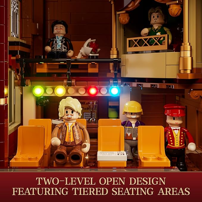 FUNWHOLE Balcony-Theatre Lighting Building-Bricks Set - City Town Creator House with LED Light Multi-Form Modular Collectible Display Kit 2445 Pcs for Adults and Movie Lovers
