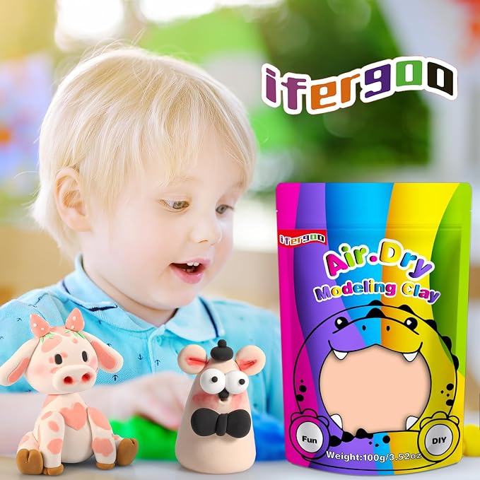 ifergoo Skin Air Dry Clay, DIY Creative Modeling Clay for Kids, Super Light Magic Foam Clay for Kids Age 3-12, Soft, No-Sticky & Non-Toxic, Molding Clay for School Art & Craft Project(Skin/100g/3.5oz)
