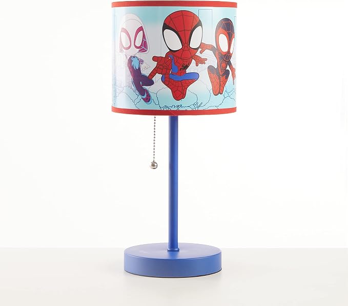Marvel Spidey and His Amazing Friends Table Lamp,Kids Stick Lamp with Pull Chain by Idea Nuova,Fun Bedroom or Nightstand Lighting,Official Spidey Decor