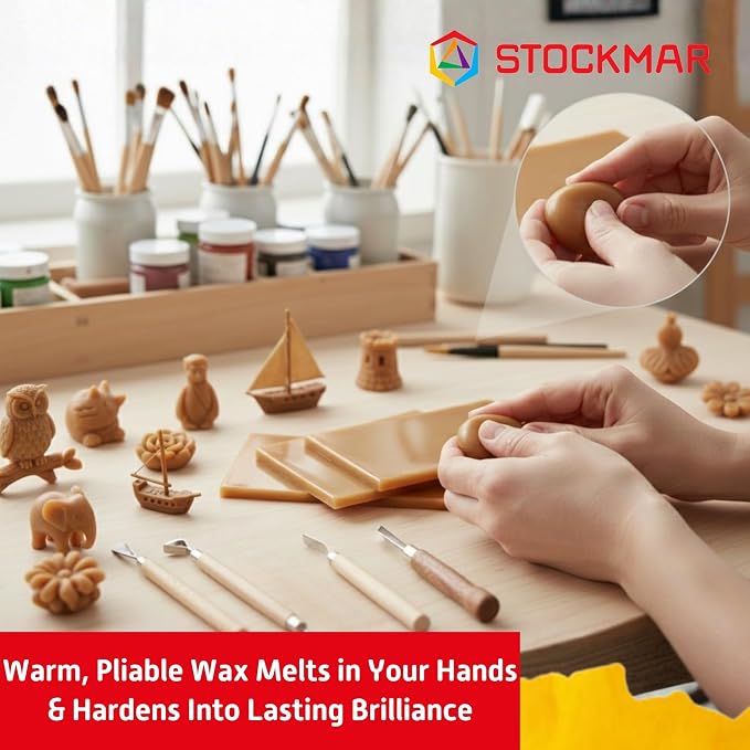 Stockmar Modelling Beeswax Sheets – 3 Sheets of Natural Color for Creative Sculpting, Handwork, Artistic Designs, and Shaping – Malleable Beeswax Arts and Crafts Supplies for Artists