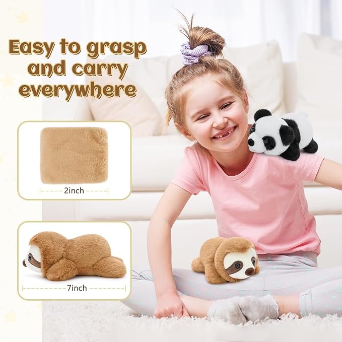 Tezituor 2 Pcs Portable Magnetic Plush Toys Set - 7" Shoulder Magnets Panda and Sloth Stuffed Animal Interactive Play - Gift for Girls, Boys, Kids